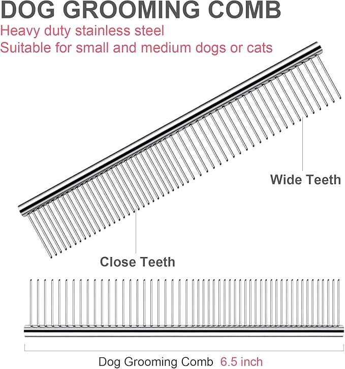 Dog Grooming Kit with Safety Round Tips Stainless Steel Professional Dog Shears Set - Thinning, Curved Scissors and Comb for Cat Pet