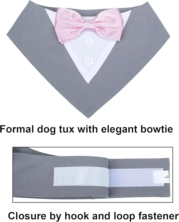 ADOGGYGO Formal Dog Tuxedo Wedding Pet Bandana Collar with Bowtie, Adjustable Birthday Wedding Formal Tux Costumes for Extra Large Dogs Pets (XL, Grey)