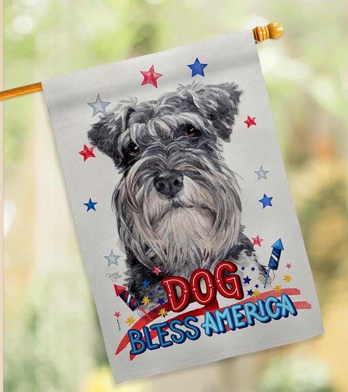 Breeze Decor Patriotic Miniature Schnauzer House Flag Set Dog Puppy Spoiled Paw Canine Fur Pet Nature Farm Animal Creature Decoration Banner Small Garden Yard Gift Double-Sided, Made in USA