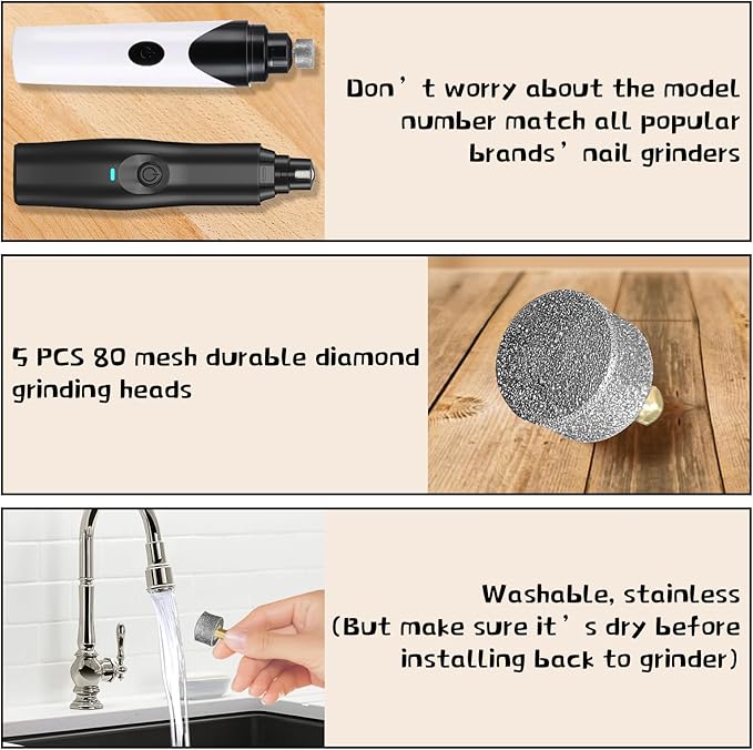 5Pcs Dog Nail Grinder Diamond Tip Replacement Heads Replaceable Paws Dog Claw Grinder Bits Pet Paws Grooming Accessories