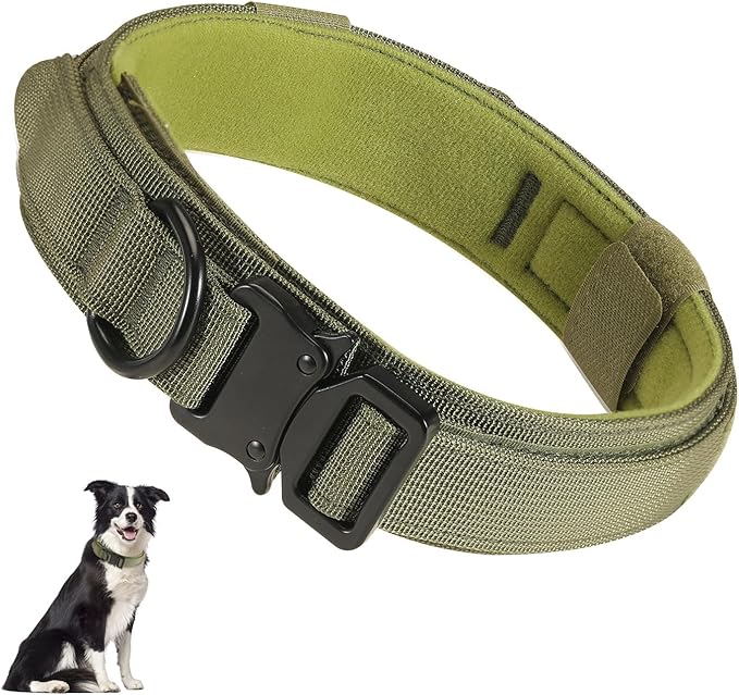 Tactical Dog Collar with Handle, Heavy Duty Military Dog Collar with Heavy Metal Buckle for Training, Adjustable Tactical Collars for for Medium and Large Dogs (M, Green)