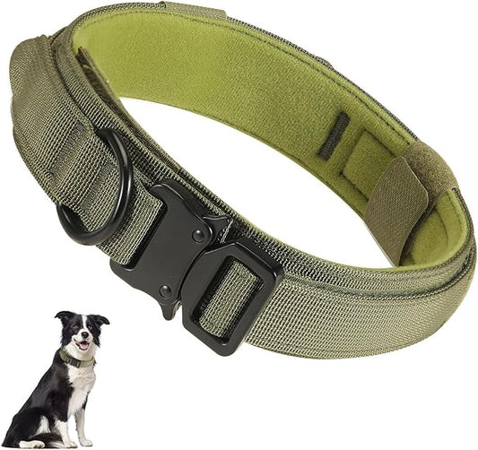 Tactical Dog Collar with Handle, Heavy Duty Military Dog Collar with Heavy Metal Buckle for Training, Adjustable Tactical Collars for for Medium and Large Dogs (M, Green)