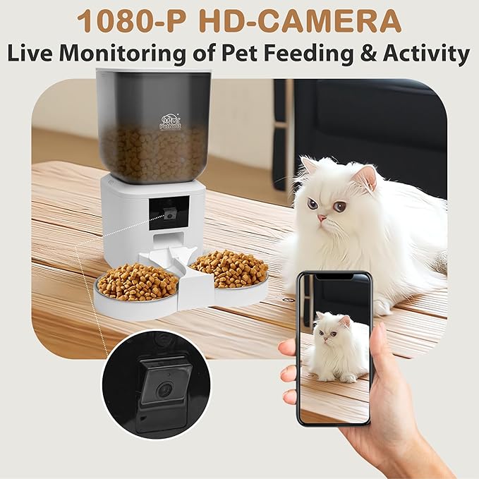 8L Smart Dog and Cat Feeder with WiFi and HD Camera | Automatic Pet Food Dispenser with Tuya App Control, Video Monitoring, Voice Recorder, Night Vision, Timed Feeding | BPA-Free Single Bowl Feeder