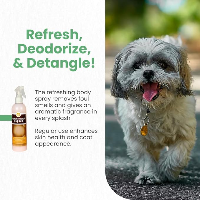 Best Shot Scentament Spa Botanical Body Splash, Body Spray Conditioner for Pets, Cat and Dog Cologne Spray, Alcohol-Free, Ready-to-Use Detangler Spray, Pina Colada, 8 Oz.