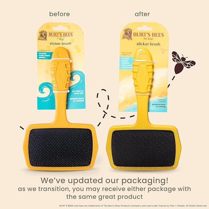 Burt’s Bees for Pets Large Slicker Brush for Dogs with Thick or Curly Hair with Handle Made from Recycled Plastics Collected from Coastal Communities | De-Shedding Dog Brush Removes Knots and Matting