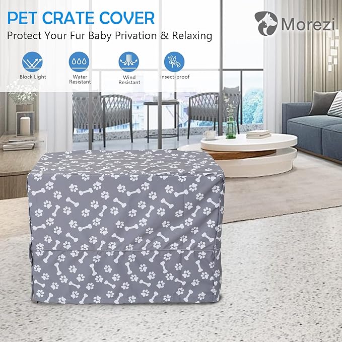 Dog Crate Cover for Wire Crates, Heavy Nylon Waterproof, Fits Most 48" inch Dog Crates, Easy to Put On, Take Off, and Adjust - Cover only - GrayPaw - M