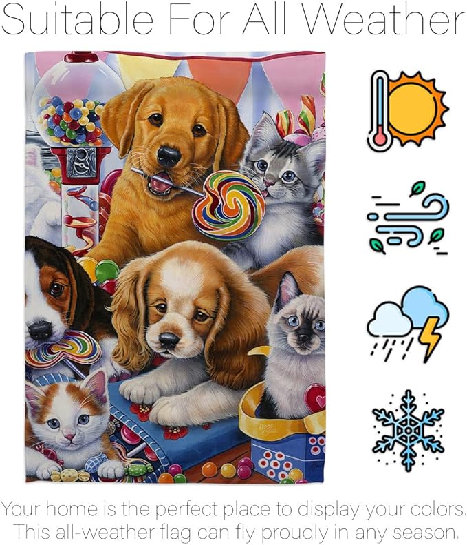 Breeze Decor Sweet Ones House Flag Pack Dog Puppy Spoiled Paw Canine Fur Pet Nature Farm Animal Creature Vintage Applique Decoration Banner Small Garden Yard Gift Double-Sided, Made in USA