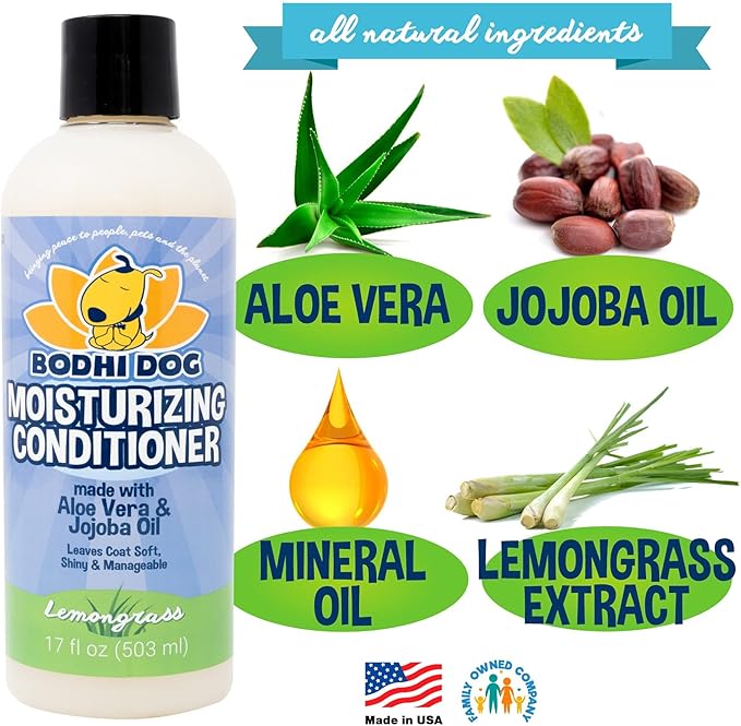 Bodhi Dog Gentle Moisturizing Dog Conditioner - Soothing Plant-Based Formula with Aloe Vera & Jojoba Oil - Hydrates & Softens Coat - Leaves Coat Soft Shiny & Manageable - Lemongrass (17 Fl Oz)