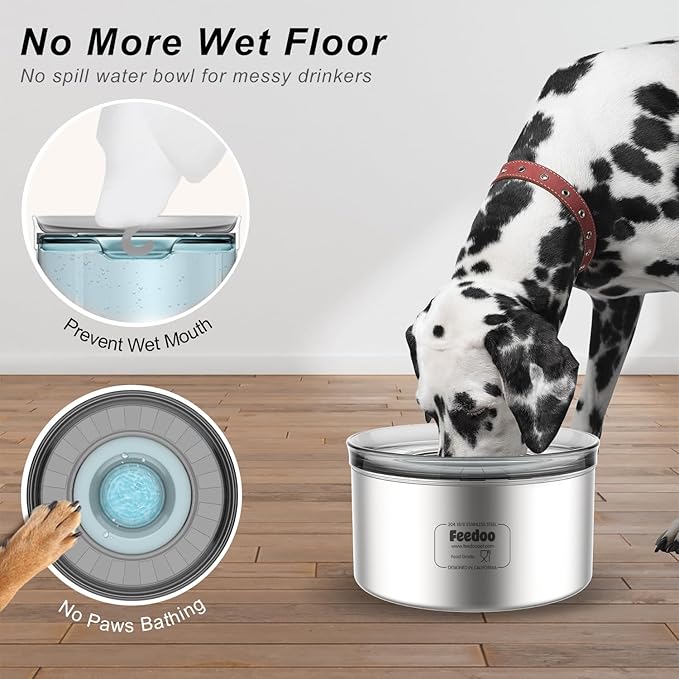 1Gallon Dog Water Bowl, 3.8L No Spill Water Bowl for Dogs, Stainless Steel Spill Proof Dog Bowl, No Splash Slow Drinking Bowl with No Slip Base for Messy Drinkers[Anti Digging]