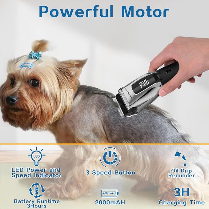 Dog Shears for Grooming Clippers Kit Professional for Thick Hair Coats,Low Noise Rechargeable Cordless Pet Shaver for Pets and Animals, Dog Trimmer for Grooming-Silver