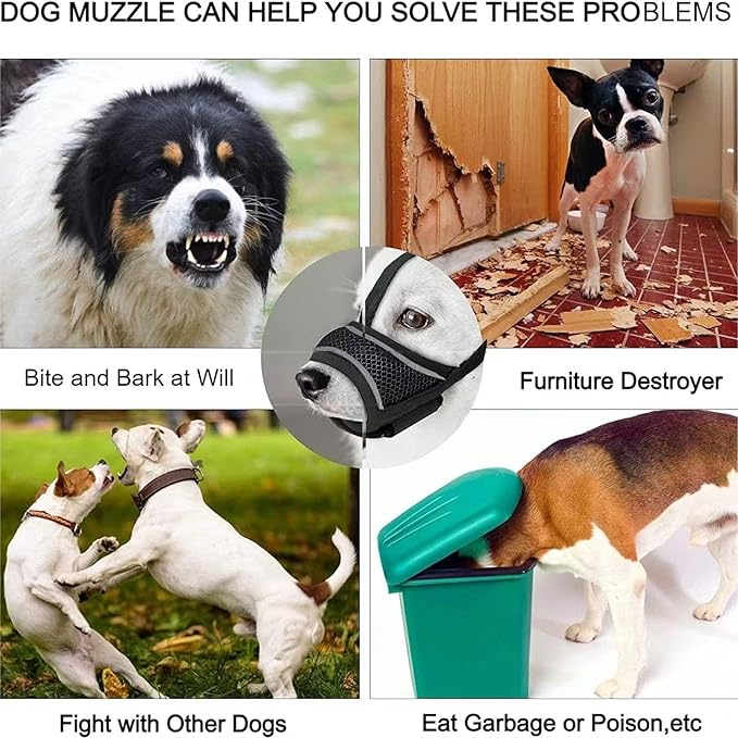 Black Dog Muzzle, Breathable Comfortable Mesh Muzzle for Dogs, Dog Training Muzzle, Anti-Biting, Anti-Barking, Anti-Chewing, Adjustable with Reflective Strap XS