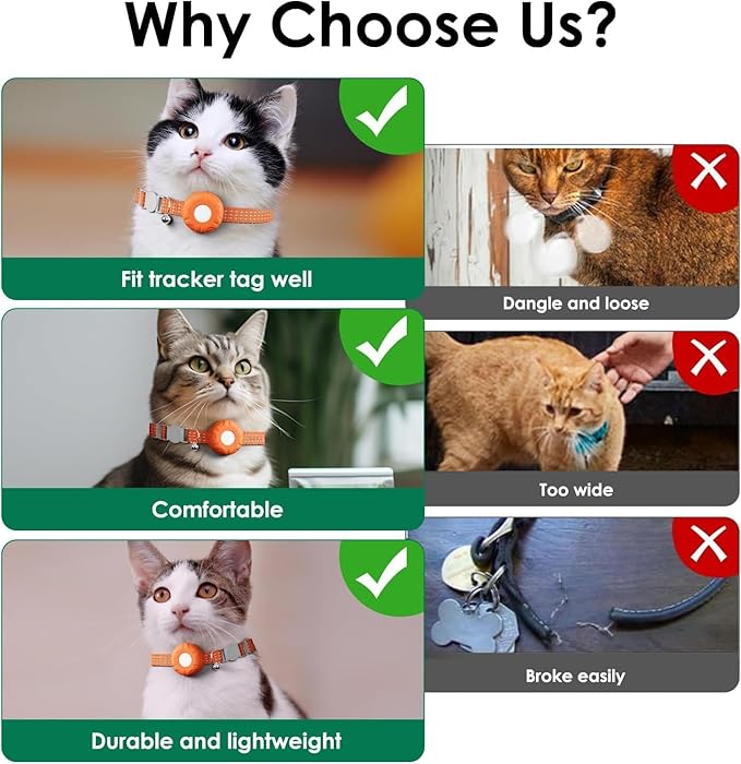 Pet Tracker for Cats,GPS Cat Tracker,Smart Pet Location Tracker with Collar and Holder,Waterproof Cat GPS Tracker Tracking Device,No Monthly Fee,Works with Apple Find My(iOS Only)-Orange