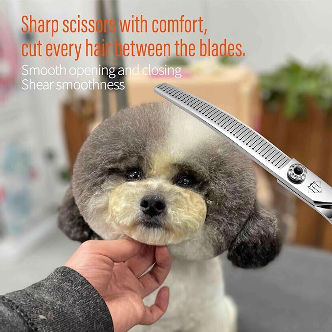 Dog Grooming Scissors: 7 inch Pet Curved Chunker Shears Made Of Japanese 440C Advanced Stainless Steel Professional Grooming Scissors for Dogs Cats and Other Pets