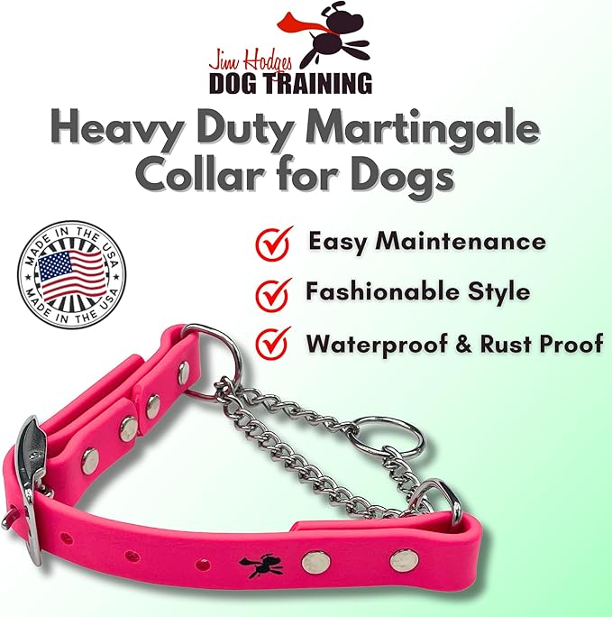 Martingale Collar for Dogs, Biothane, Stainless Steel Hardware, No Pull, Made in The USA, Professional Grade, Small, Pink