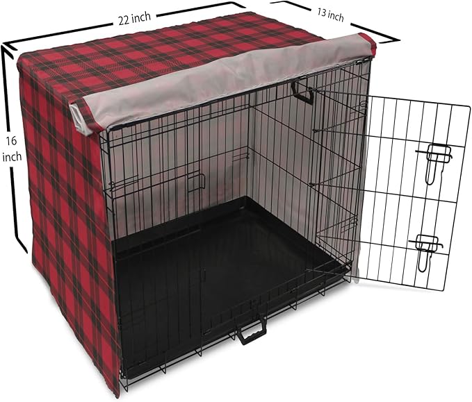 Lunarable Plaid Dog Crate Cover, Geometrical Scottish Ornament Folkloric Celtic Fashion Elements, Easy to Use Pet Kennel Cover for Small Dogs Puppies Kittens, 22 Inch, Coral Vermilion
