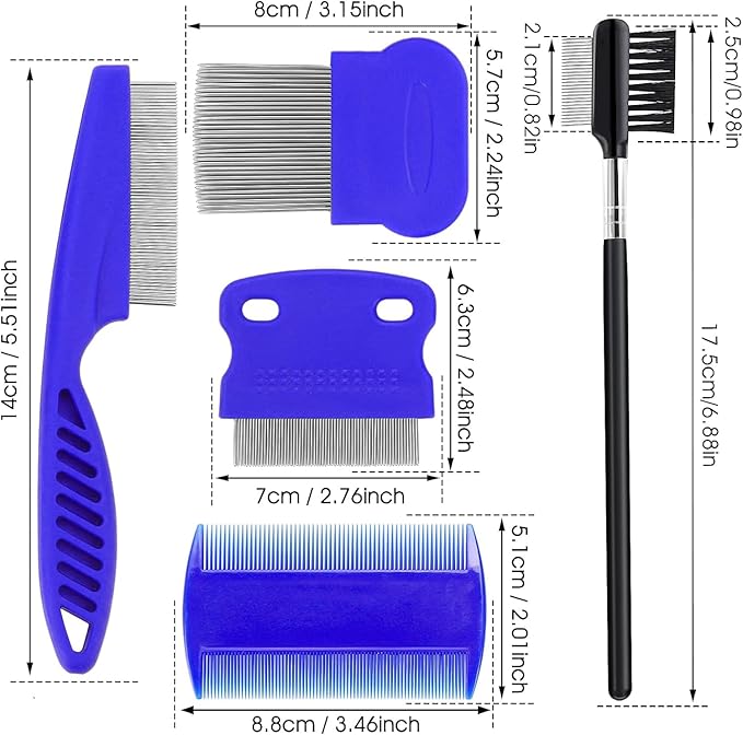 6in1 Pets Grooming Comb Kit, Cat Dog Flea Comb Grooming Comb Eye Comb Brush Pet Double-Sided Comb Remove Knots Crust Mucus for Puppy Kitten (6in1)