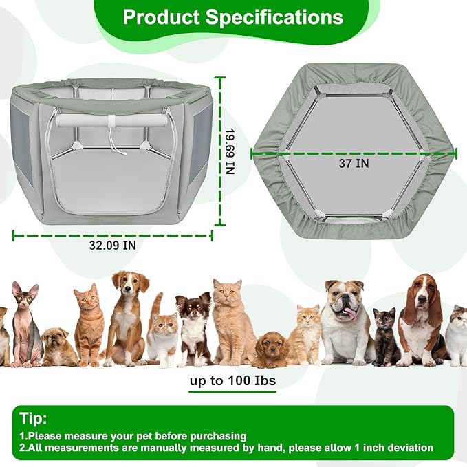 Makerfire Dog Playpen 37 × 32 Inch, Puppy Playpen with Gate for Small Dog/Cat, Pet playpen Tent Kennel Crate for Indoor/Outdoor, Sturdy Safe and Moisture Resistant