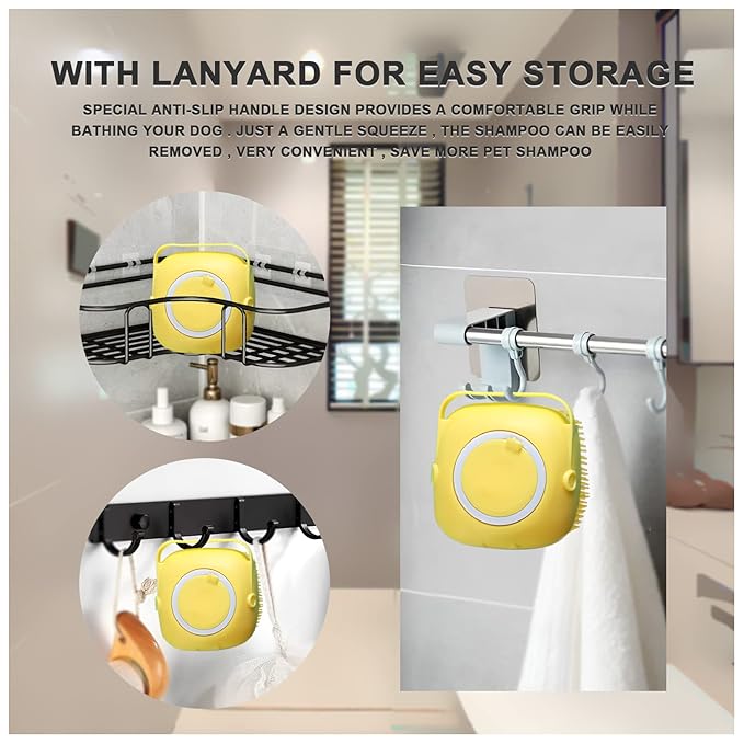 BLMHTWO Pet Bath Brush Dog Scrubber for Bath Pet Shampoo Brush Dog Bathing Brush Pet Bubble Brush with Silicone Loop Handle for Long Short Haired Dogs and Cats Yellow