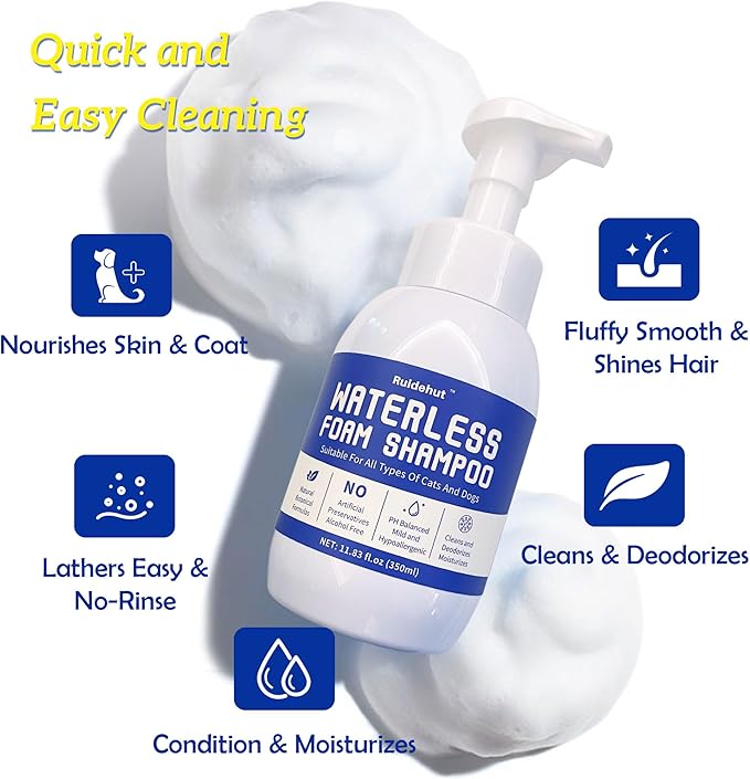 Dog Dry Shampoo - No Rinse Dog & Puppy Shampoo - Cleans, Deodorizes, Condition, and Smoothes Coat - Formulated to be Gentle for All Furry Pets - 11.83 oz (Large Size)