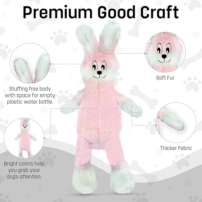 FGA MARKETPLACE Pink Rabbit Dog Toy Flat NO Stuffing NO Squeak, Funny Style Will Entertain Your Dog for Hours, Recommended for Small and Medium Dog 21 INCH Long