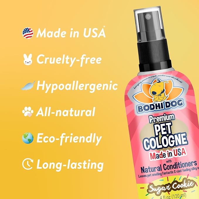 Bodhi Dog Natural Dog Cologne (Sugar Cookie) - Premium Scented Deodorizing Pet Perfume with Conditioner for Dogs & Cats - Keeps Pets Fresh & Clean - Gentle and Safe Formula, Made in USA (4 Fl Oz)