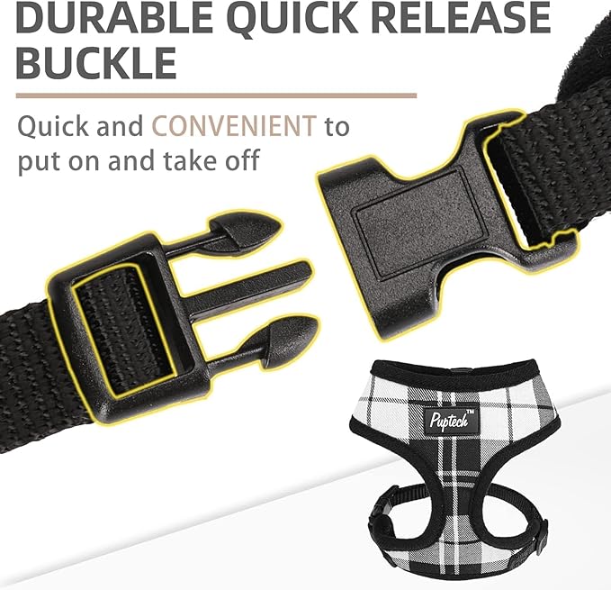PUPTECK Soft Mesh Dog Harness and Leash Set Pet Puppy Cat Comfort Padded Vest No Pull Harnesses, Black&White, L