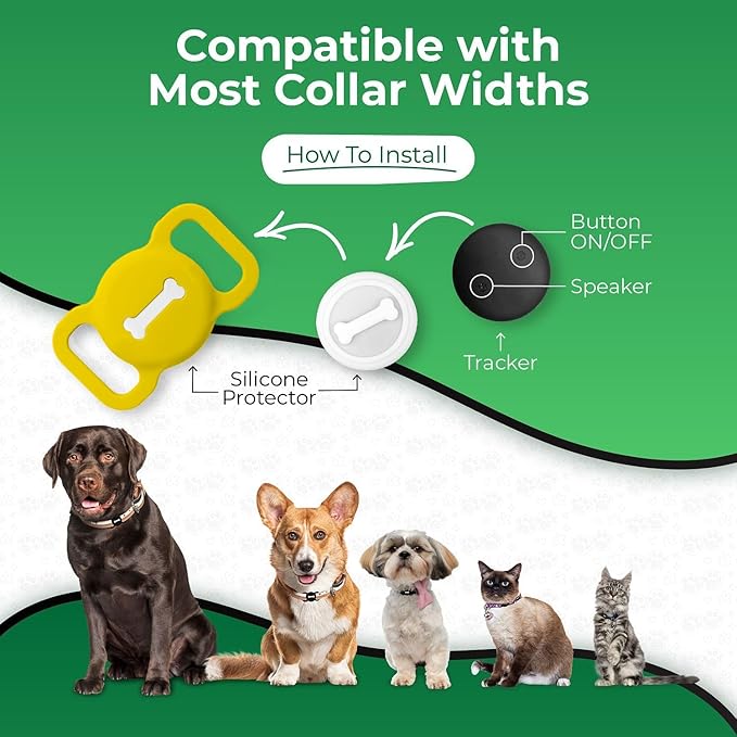 Smart Pet Tracker, Dog Tracker with Collar Holder, Smart Tag for Seamless Location Tracking, Work with Find My, Not GPS Tracker (Yellow)