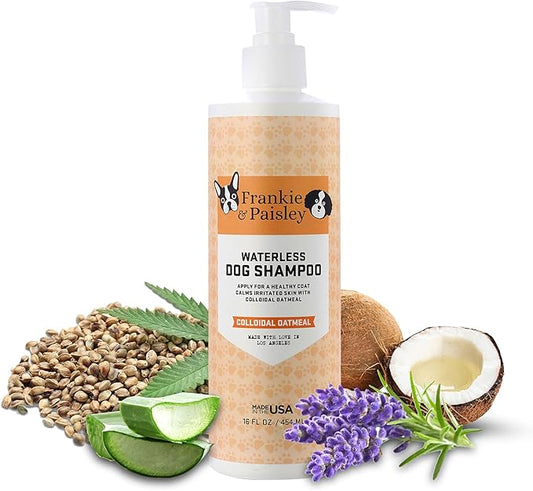 Frankie & Paisley Waterless Dog Shampoo, Natural Dry Shampoo for Dogs or Cats No Rinse Required with Natural Colloidal Oatmeal for a Deodorized Puppy and Quick Grooming - 16 fl. Oz