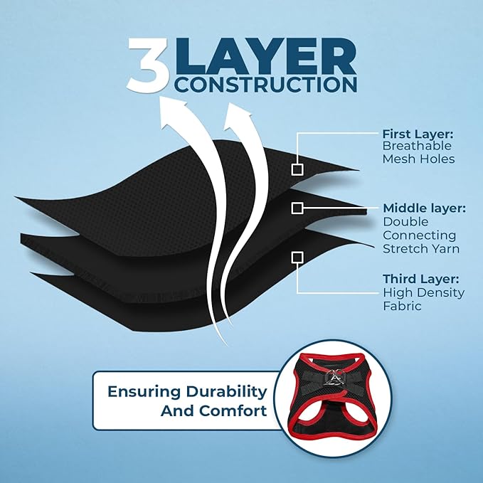 Voyager Step-in Air Dog Harness - All Weather Mesh, Reflective, No Pull Harness for Small, Medium Dogs, Cats - Secure with Hook & Loop Fastener, Buckle, Double D-Rings - Black/Red Trim, M