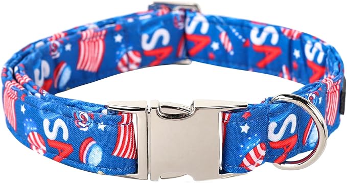 Lionet Paws Dog Collar, Comfortable Cute American Collar with Metal Buckle for Male Female Puppies Gift, July of 4th, XS, Neck 8-12 inches