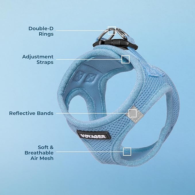 Voyager Step-in Air Dog Harness - All Weather Mesh, Reflective, No Pull Harness for Small, Medium Dogs, Cats - Secure with Hook & Loop Fastener, Buckle, Double D-Rings - Baby Blue, L
