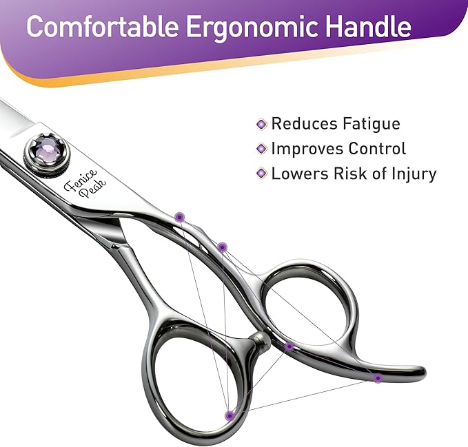 Fenice Peak 7 inch Straight Dog Grooming Scissors Professional Dog Shears Made of Japanese 440C Stainless Steel with Jewelled Screw Trimming Cutting Scissors Durable and Sharp