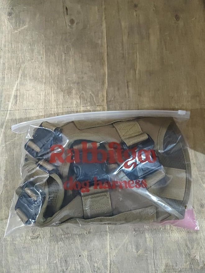 rabbitgoo Tactical Dog Harness for Large Dogs, Heavy Duty Dog Harness with Handle, No-Pull Service Dog Vest Large Breed, Adjustable Military Dog Vest Harness for Training Hunting Walking, Brown, L