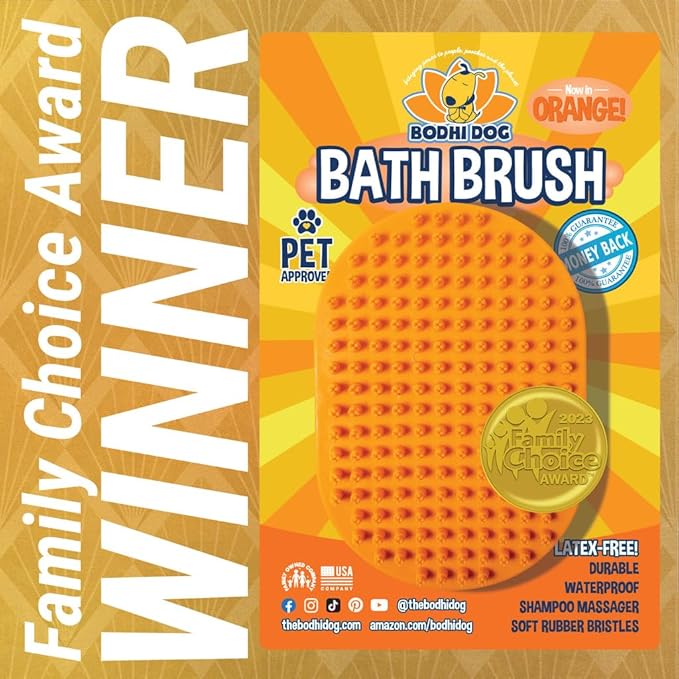 Bodhi Dog Shampoo Brush - Pet Grooming & Bath Supplies for Cats and Dog - Bath Brush for Long & Short Hair - Premium Scrubber for Shower, Bathing & Massage (One Pack, Orange)