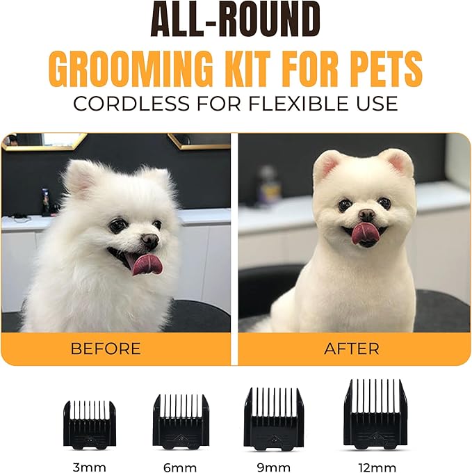 Anti-Clogging Dog Hair Clipper – Cordless, Waterproof & Rechargeable Pet Grooming Trimmer for Thick Coats – Low Noise, High-Power Blade for Dogs & Cats (Gold)