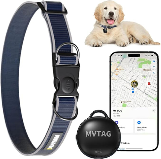 Dog Collar with Tracker GPS - Unlimited Range/Tracking Device/Lost Mode for Dogs Adjustable Size Smart Collar Set - Works with Apple Find My (iOS only)