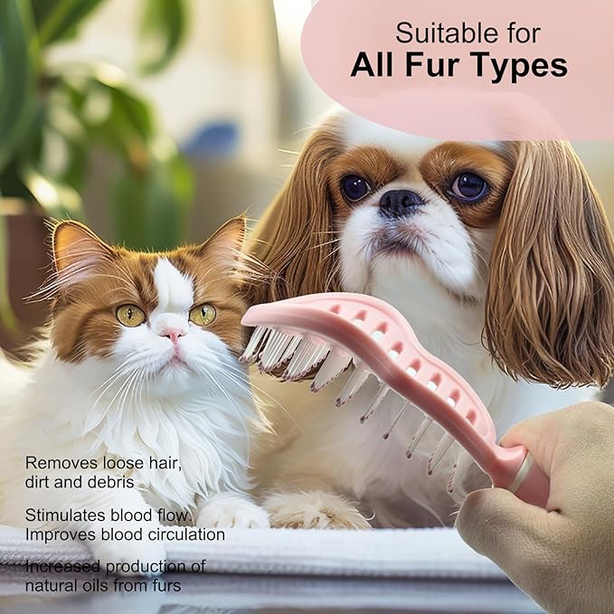 Pet Curved Vented Detangling Brush, Eco-Friendly Pin Brush for Dogs and Cats | Ergonomic Handle Pet Comb for Wet or Dry Hair, Gentle Grooming Tool for Pets, Pink