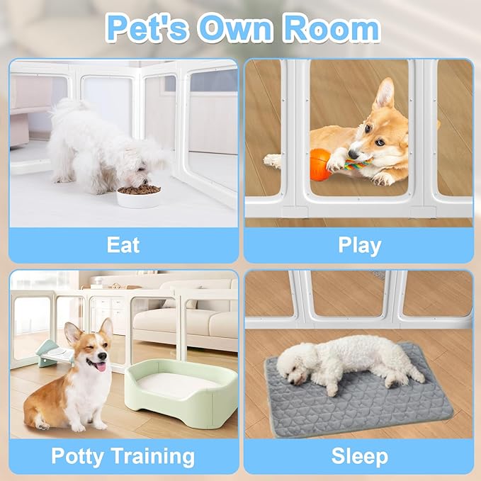 Clear Acrylic Dog Playpen Transparent Pet Playpen Indoor-Easy Assemble and Disassemble Dog Fence-Clear Pet Pen Dog Playpen for Puppy Bunny Cat Pig(23.6" H, 10 Panels+2 Doors) White