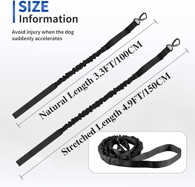 Tactical Dog Collar and Leash Set, Adjustable Military Nylon Dog Bungee Leash and Collar with Handle and Heavy Metal Buckle, Dog Training Collar Leash Set for Medium Large Dog (M, Black)