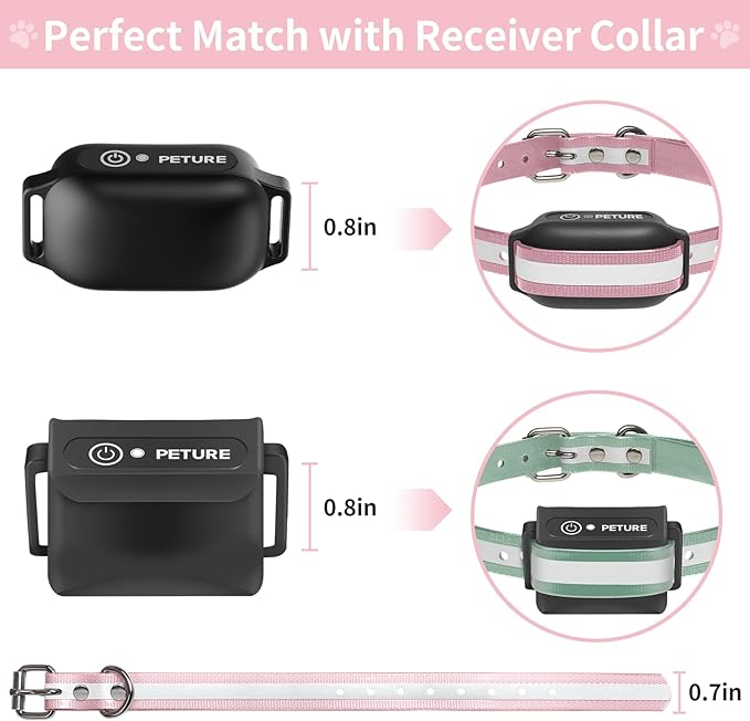 Shock Collar Replacement Collar Strap, Waterproof Odorless Reflective TPU Dog Collar, 3/4 Inch Adjustable Dog Collar with Metal Buckle - All Brands Pet Training Bark Shock Collars(Pink & Green)