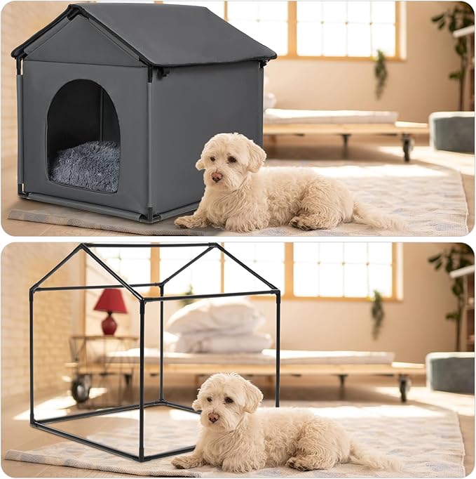 Mini Dog House Soft Indoor with Internal Size 16x14x12in for Chihuahuas, Common-Sized Cat House, Mini Pet House with Soft Cushion, Oxford Fabric, 18x16x18in, Gray