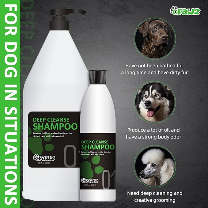 OPAWZ 01 Deep Cleanse Dog Shampoo, Professional Whitening Shampoo for Dogs, Cat, PH-Balanced to Remove Stains, Yellowing, Odor, for All Coat Types, Recommended by Groomers, 16.9 oz