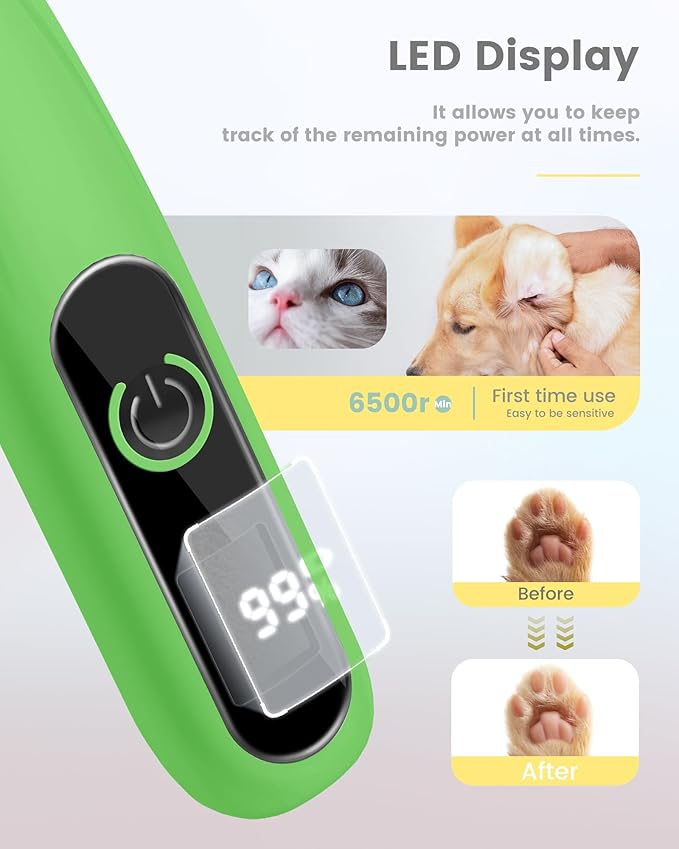 Dog Trimmer with LED Display, Ultra-Low Noise, Cordless Dog Clippers for Grooming Paws, Ears, Face, Rump