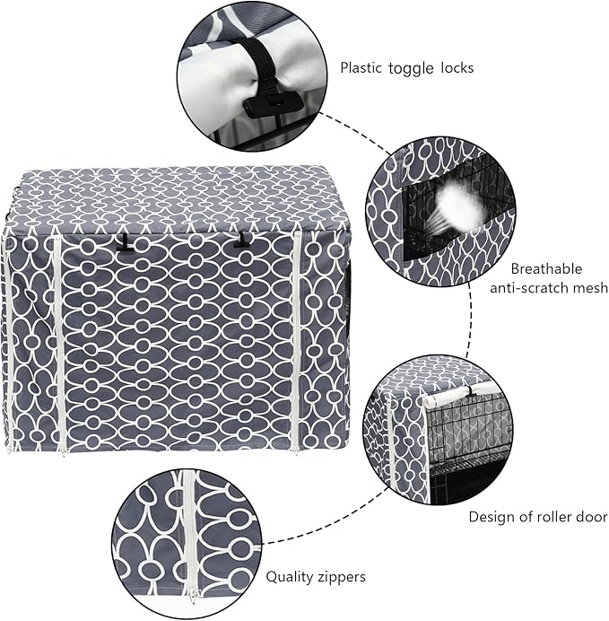 Pethiy Dog Crate Cover Durable Polyester Pet Kennel Cover Universal Fit for Wire Dog Crate - Fits Most 24 inch Dog Crates - Cover only-Gray-24