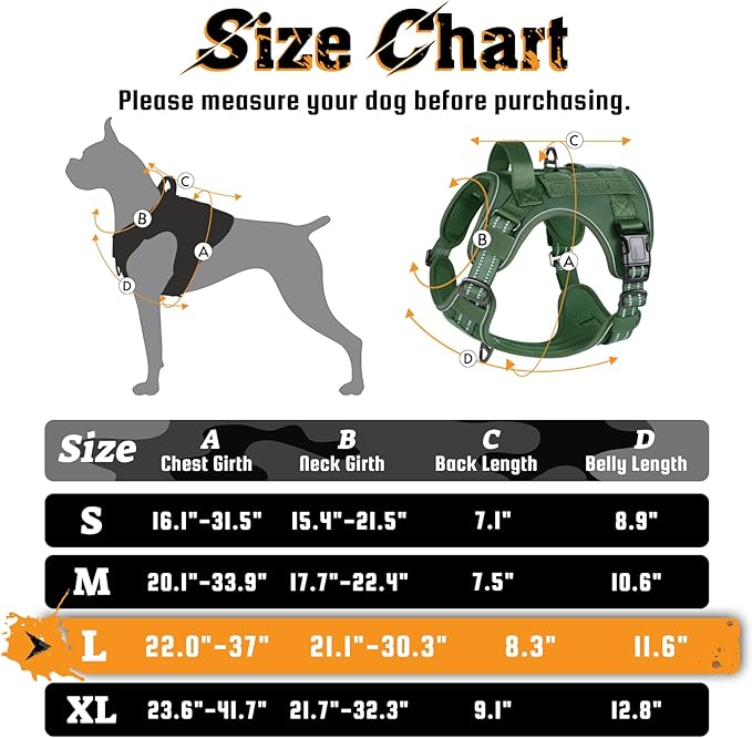 rabbitgoo Dog Harness for Large Dogs No Pull, Tactical Service Dog Vest with Molle and Control Handle, Adjustable and Reflective Military Pet Harness for Easy Walking and Training, Green, L