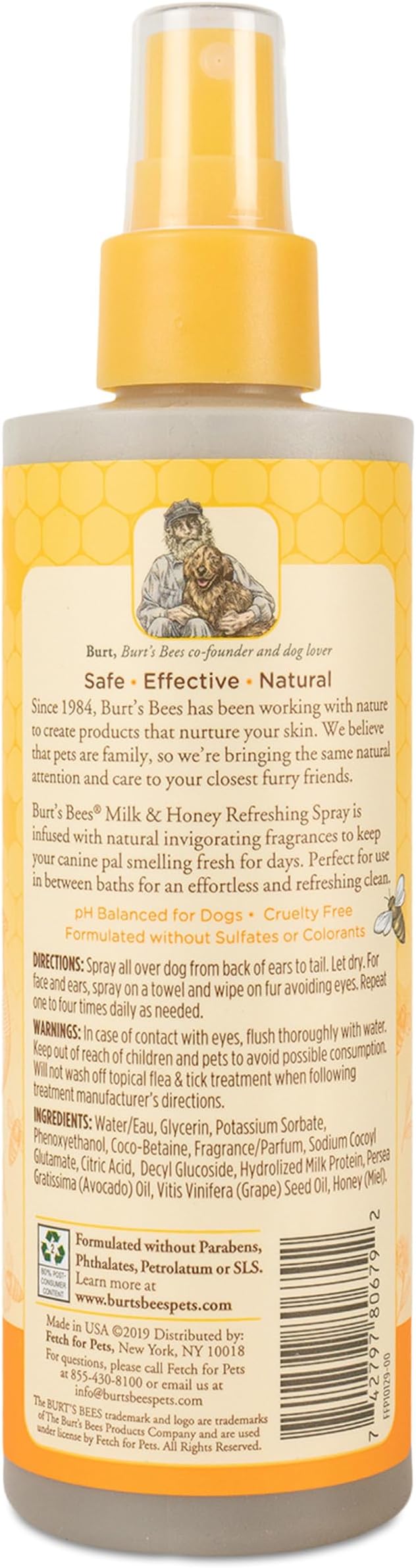 Burt's Bees for Pets Refreshing Spray for Dogs with Milk and Honey, 98.2% Natural Origin Formulas, Waterless Dog Shampoo - Gentle Dry Shampoo for Dogs, Best Dog Shampoo, 8 oz