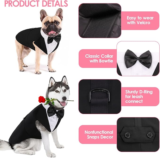AOFITEE Dog Tuxedo Formal Dog Suit and Bandana Set, Gentle Dogs Wedding Party Suit Bow Tie Shirt, Tuxedo for Medium Dogs Costume Outfit with Detachable Bowtie Collar for Christmas Halloween Dress Up