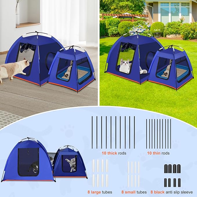 Cat Playpen Tent 2 Pack Puppy Kitten Tent with Passageway Separate Areas Fiberglass Pole Bracket 2Pcs Pet Kennel Cat Houses Cat Cage Outdoor Dog Portable Exercise Tent for Camping