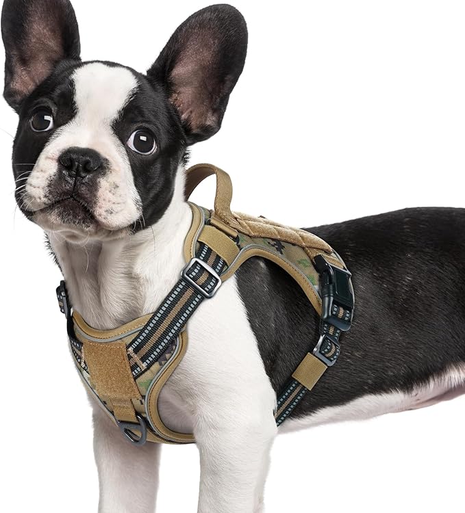 rabbitgoo Dog Harness Small Sized No Pull, Tactical Service Dog Vest with Molle and Control Handle, Adjustable and Reflective Military Pet Harness for Easy Walking and Training, Brown camo, S