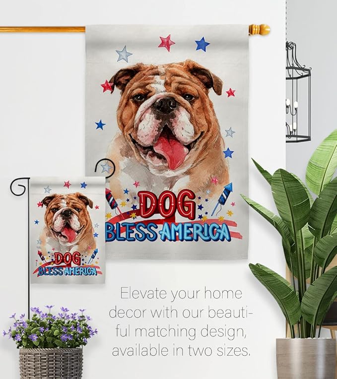 Breeze Decor Patriotic Bulldog House Flag Eagle Set Dog Puppy Spoiled Paw Canine Fur Pet Nature Farm Animal Creature Decoration Banner Small Garden Yard Gift Double-Sided, Made in USA